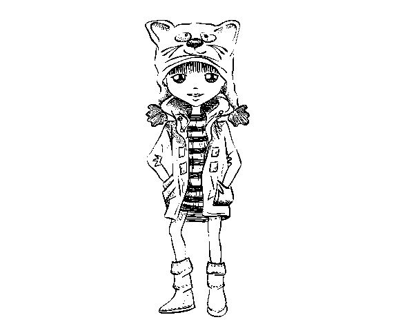 Dibuix de Nena amb barret de gat per Pintar on-line