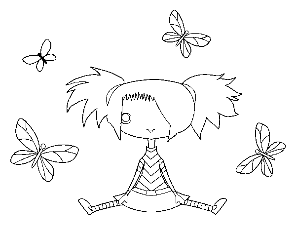 Dibuix de Nena amb papallones per Pintar on-line