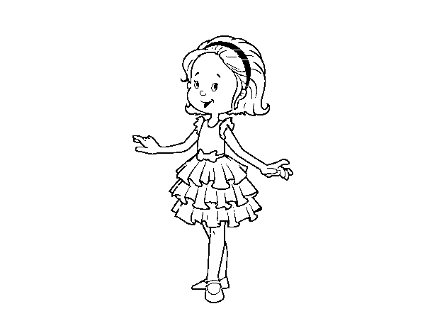 Dibuix de Nena amb vestit de festa per Pintar on-line