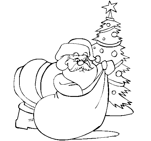Dibuix de Pare Noel repartint regals  per Pintar on-line