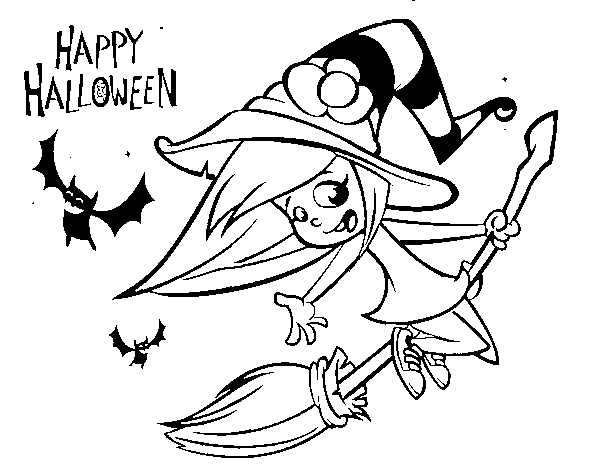 Dibuix de Una bruixeta de Halloween per Pintar on-line