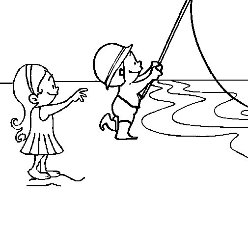 Dibuix de Amics pescant per Pintar on-line