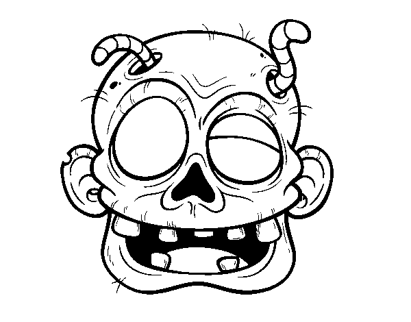 Dibuix de Cara de zombie amb cucs per Pintar on-line