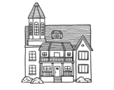 Dibuix de Casa de dos pisos amb torre per pintar