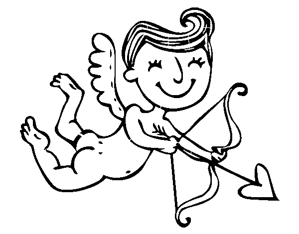 Dibuix de Cupido content amb fletxa per Pintar on-line