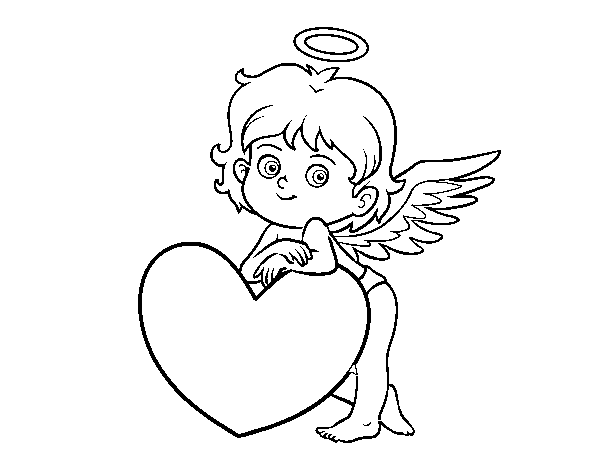 Dibuix de Cupido i un cor per Pintar on-line