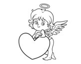 Dibuix de Cupido i un cor per pintar
