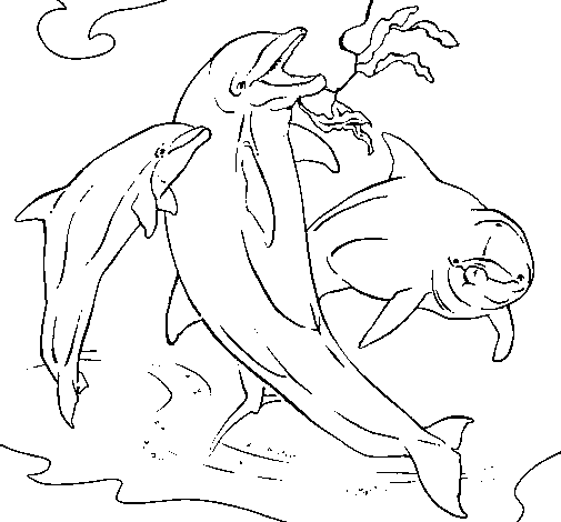 Dibuix de Dofins jugant per Pintar on-line
