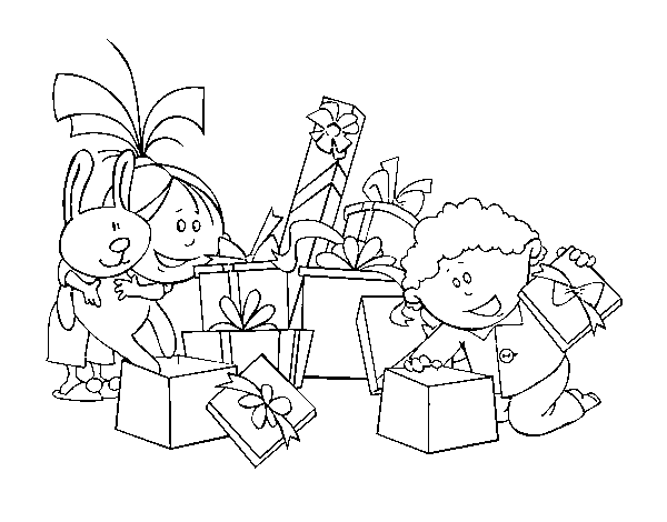 Dibuix de Els nens i els regals per Pintar on-line