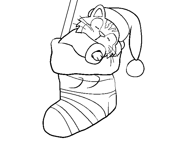Dibuix de Gatet dormint en un mitjó de Nadal per Pintar on-line