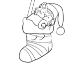 Dibujo de Gatet dormint en un mitjó de Nadal