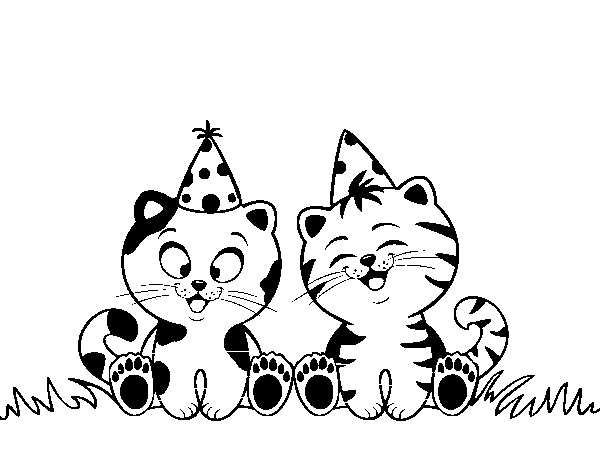 Dibuix de Gats d'aniversari per Pintar on-line