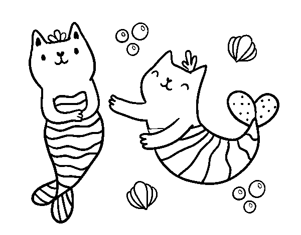 Dibuix de Gats sirena per Pintar on-line