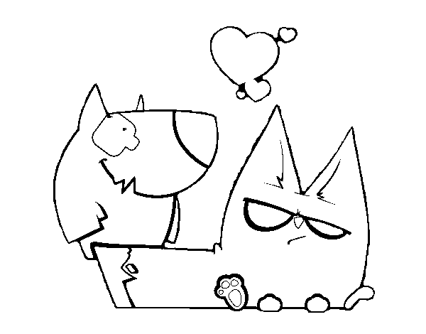 Dibuix de Gos i gat enamorats per Pintar on-line