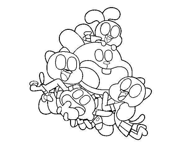 Dibuix de Gumball i els amics contents per Pintar on-line