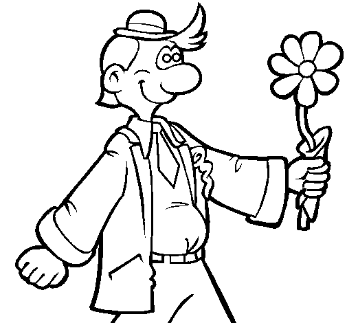 Dibuix de Home alegre amb una flor per Pintar on-line