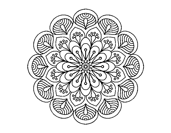 Dibuix de Mandala flor i fulles per Pintar on-line