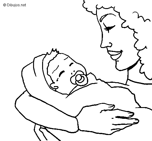 Dibuix de Mare amb la seva nadó II per Pintar on-line