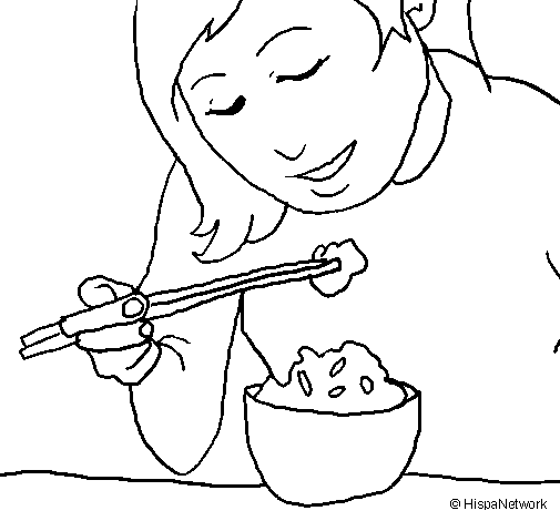 Dibuix de Menjant arròs per Pintar on-line