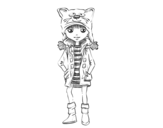 Dibuix de Nena amb barret de gat per pintar