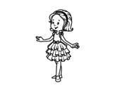 Dibuix de Nena amb vestit de festa per pintar
