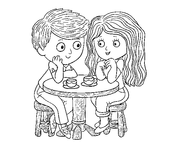 Dibuix de Nens prenent cafè per Pintar on-line