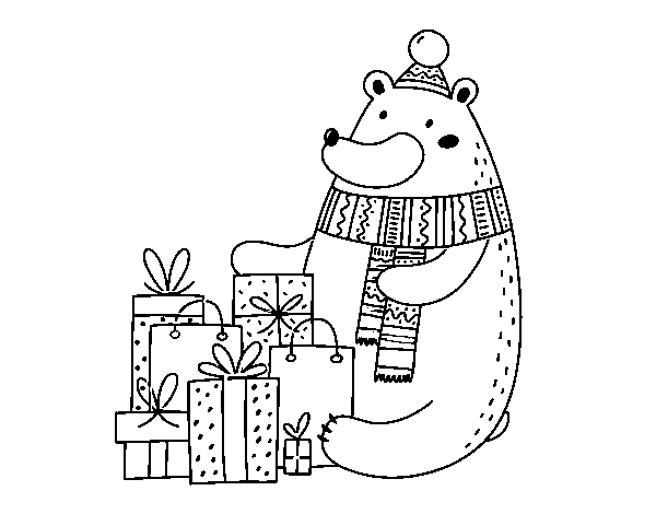 Dibuix de Ós amb regals de Nadal per Pintar on-line
