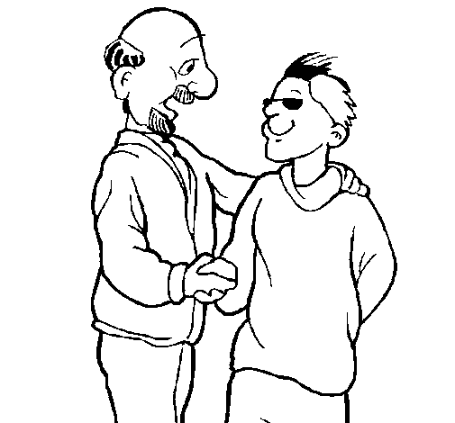 Dibuix de Pare i fill s'encaixen la mà  per Pintar on-line