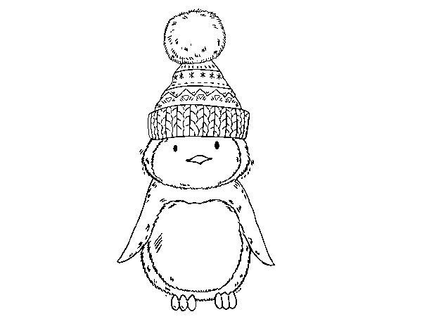 Dibuix de Pingüí amb gorra d'hivern per Pintar on-line