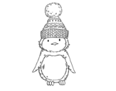 Dibuix de Pingüí amb gorra d'hivern per pintar