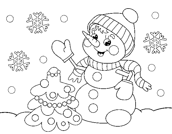 Dibuix de Postal de Nadal ninot de neu per Pintar on-line