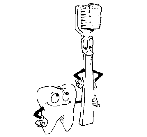 Dibuix de Queixal i raspall de dents per Pintar on-line