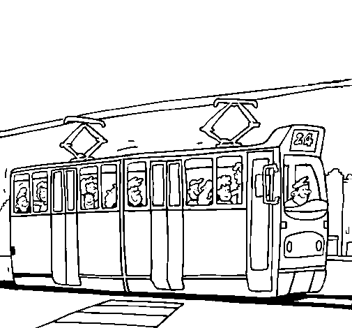 Dibuix de Tramvia amb passatgers  per Pintar on-line