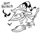 Dibuix de Una bruixeta de Halloween per pintar